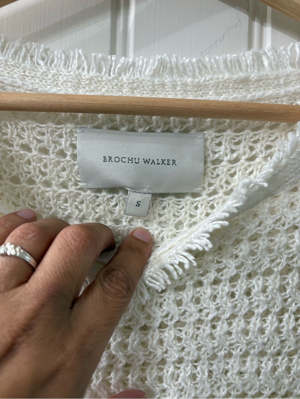 Brochu Walker Simi Fringe Pullover Cream Short-Sleeve Linen Sweater - Picture 9 of 14